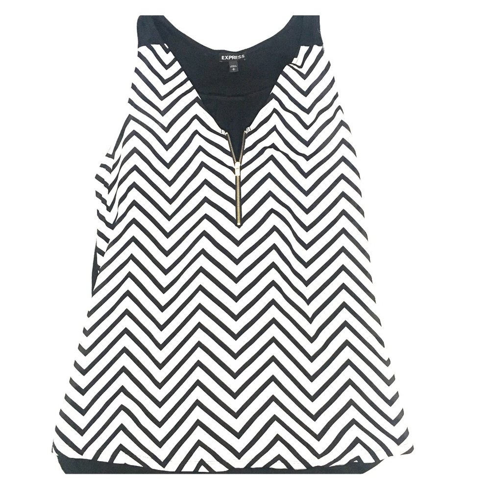 Express Black and White Chevron Zip Top Sz M